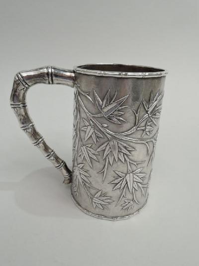 Antique Chinese Export Silver Bamboo Mug