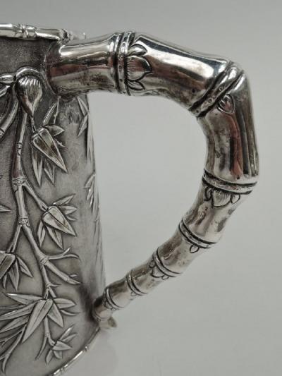 Antique Chinese Export Silver Bamboo Mug