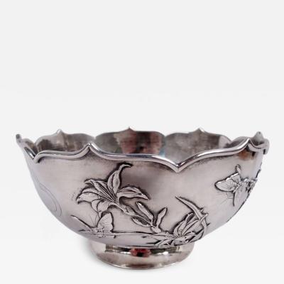 Antique Chinese Export Silver Blossom Butterfly Bowl