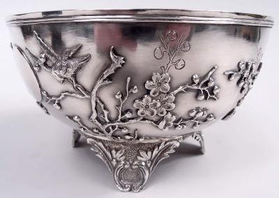 Antique Chinese Export Silver Blossoming Branch Bowl