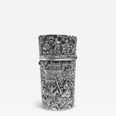 Antique Chinese Export Silver Cheroot Case C 1860