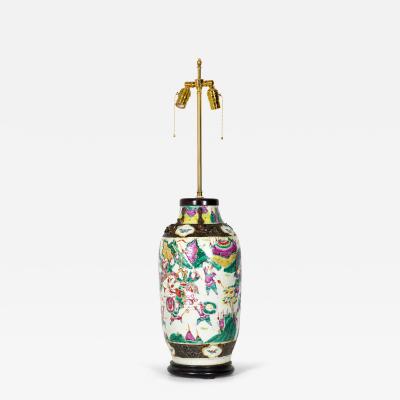 Antique Chinese Famille Rose Procession Scene Design Porcelain Vase Table Lamp