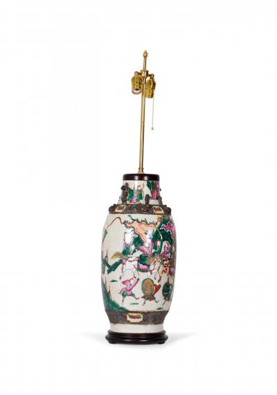 Antique Chinese Famille Rose Procession Scene Design Porcelain Vase Table Lamp