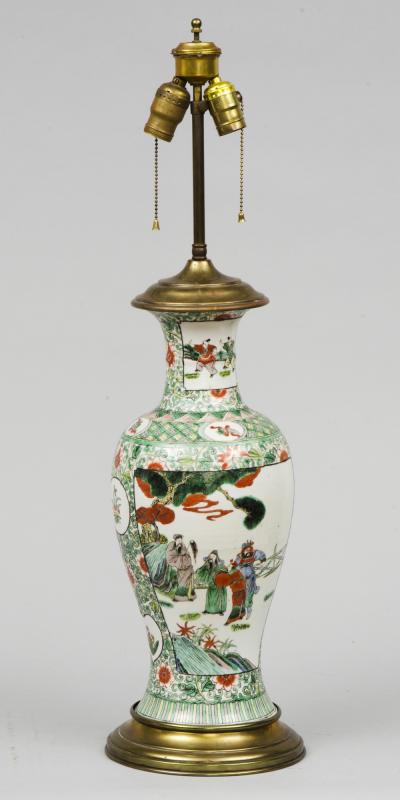 Antique Chinese Famille Vert Porcelain Lamp