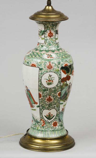 Antique Chinese Famille Vert Porcelain Lamp