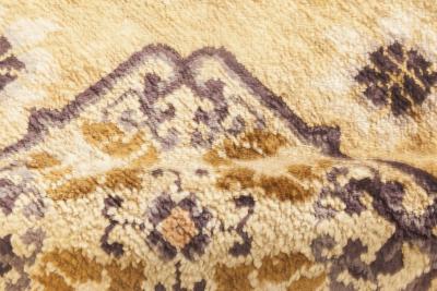 Antique Chinese Geometric Sandy Beige Camel Anthracite Handmade Silk Rug