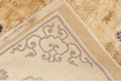 Antique Chinese Geometric Sandy Beige Camel Anthracite Handmade Silk Rug