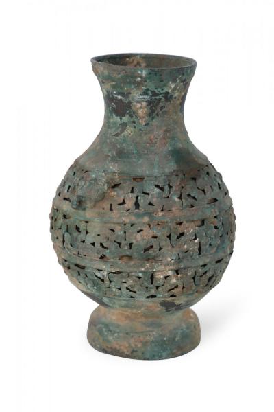 Antique Chinese Han Dynasty Style Patinated Bronze Pierced Urn