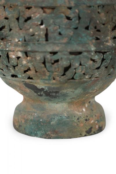 Antique Chinese Han Dynasty Style Patinated Bronze Pierced Urn