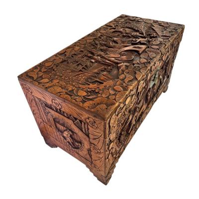 Antique Chinese Hand Carved Cedar Lined Camphor Chest Box