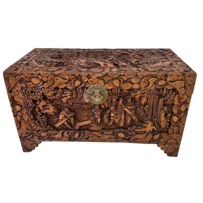Antique Chinese Hand Carved Cedar Lined Camphor Chest Box