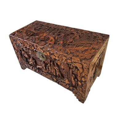 Antique Chinese Hand Carved Cedar Lined Camphor Chest Box