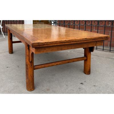 Antique Chinese Ming Style Leather Top Elm Coffee or Cocktail Table