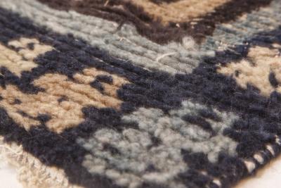 Antique Chinese Mongolian Beige Dark Brown and Teal Handwoven Wool Rug