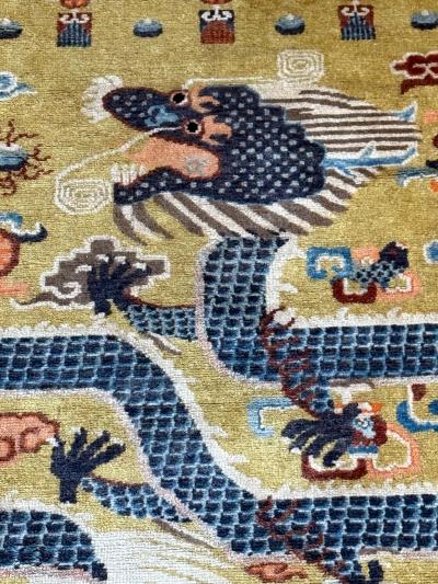 Antique Chinese Ningxia Tibetan Dragon Pillar Rug Qing Dynasty
