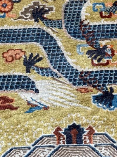 Antique Chinese Ningxia Tibetan Dragon Pillar Rug Qing Dynasty