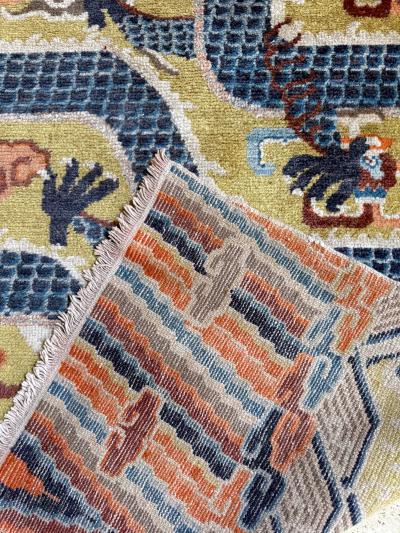 Antique Chinese Ningxia Tibetan Dragon Pillar Rug Qing Dynasty
