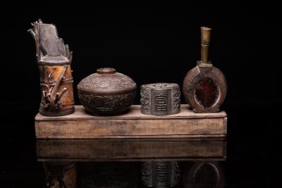 Antique Chinese Opium Box Opium Pipe and Tubular Water Pipe