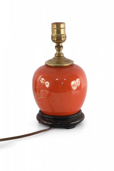 Antique Chinese Orange and Gold Bouquet Design Porcelain Table Lamp