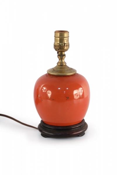 Antique Chinese Orange and Gold Bouquet Design Porcelain Table Lamp