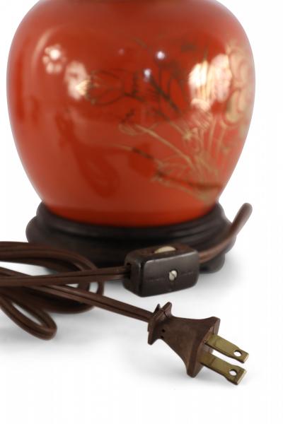 Antique Chinese Orange and Gold Bouquet Design Porcelain Table Lamp