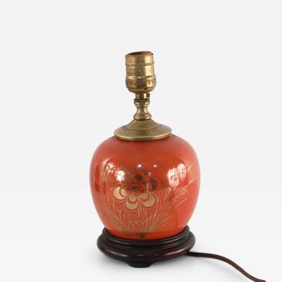 Antique Chinese Orange and Gold Bouquet Design Porcelain Table Lamp