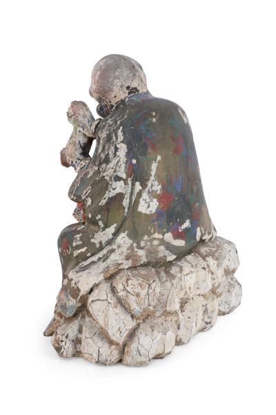 Antique Chinese Painted Clay Buddha Statue