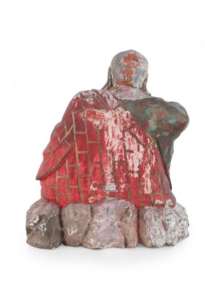 Antique Chinese Painted Clay Buddha Statue with Red Robes