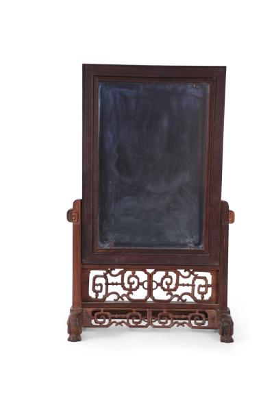 Antique Chinese Painted Porcelain Plate and Wood Vanity Mirror