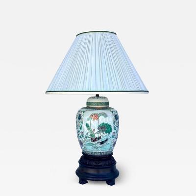Antique Chinese Porcelain Ginger Jar Table Lamp With Custom Shade