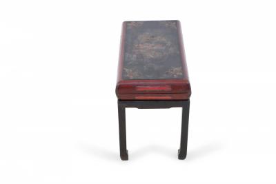Antique Chinese Red And Brown Wooden Storage Bench 