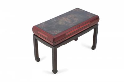 Antique Chinese Red And Brown Wooden Storage Bench 