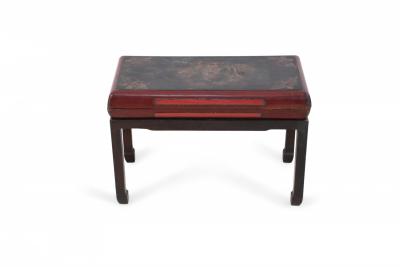 Antique Chinese Red And Brown Wooden Storage Bench 