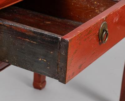Antique Chinese Red Lacquered Elm Writing Table
