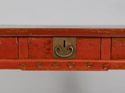 Antique Chinese Red Lacquered Elm Writing Table