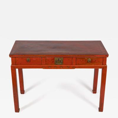 Antique Chinese Red Lacquered Elm Writing Table