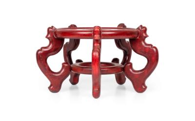 Antique Chinese Red Painted Wooden Flower Vase Base Stand