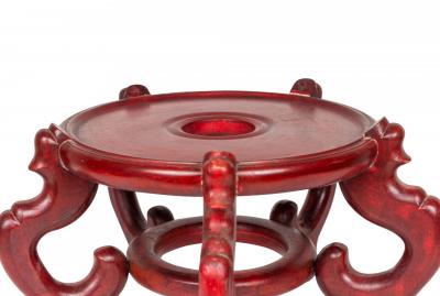Antique Chinese Red Painted Wooden Flower Vase Base Stand