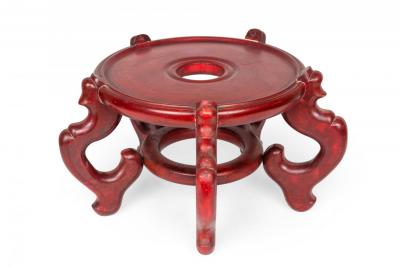 Antique Chinese Red Painted Wooden Flower Vase Base Stand