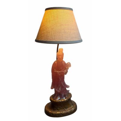 Antique Chinese Rose Quartz Goddess Sculpture Designer Table Lamp