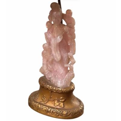 Antique Chinese Rose Quartz Sculpture Designer Table Lamp