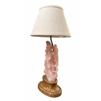 Antique Chinese Rose Quartz Sculpture Designer Table Lamp