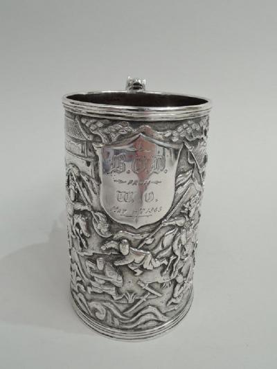 Antique Chinese Silver Battle Mug with Dramatic Dragon Handle