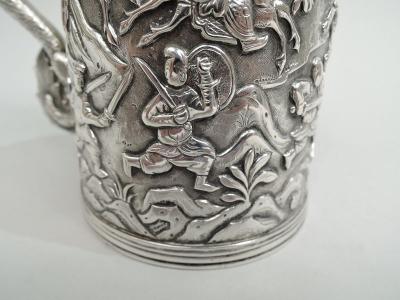 Antique Chinese Silver Battle Mug with Dramatic Dragon Handle