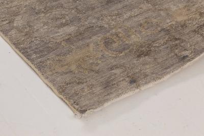 Antique Chinese Silver Beige and Blue Hand Knotted Silk Runner Fragment