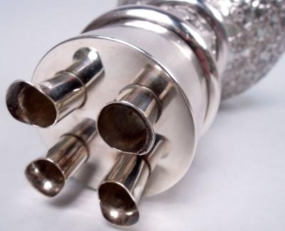 Antique Chinese Silver Blossoming Branch 4 Part Glass Decanter