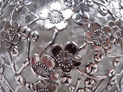 Antique Chinese Silver Blossoming Branch 4 Part Glass Decanter