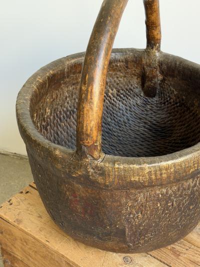 Antique Chinese Woven Reed Gathering Basket