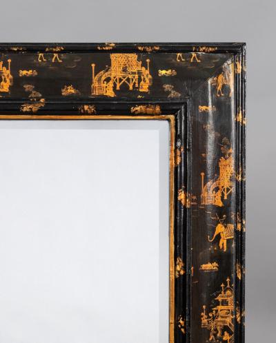 Antique Chinoiserie Cushion Molded Black Mirror