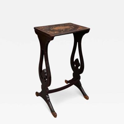 Antique Chinoiserie Decorated Black Gold Small Side Table